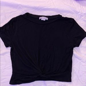 Black Crop Top Shirt W/ swirl at the bottom